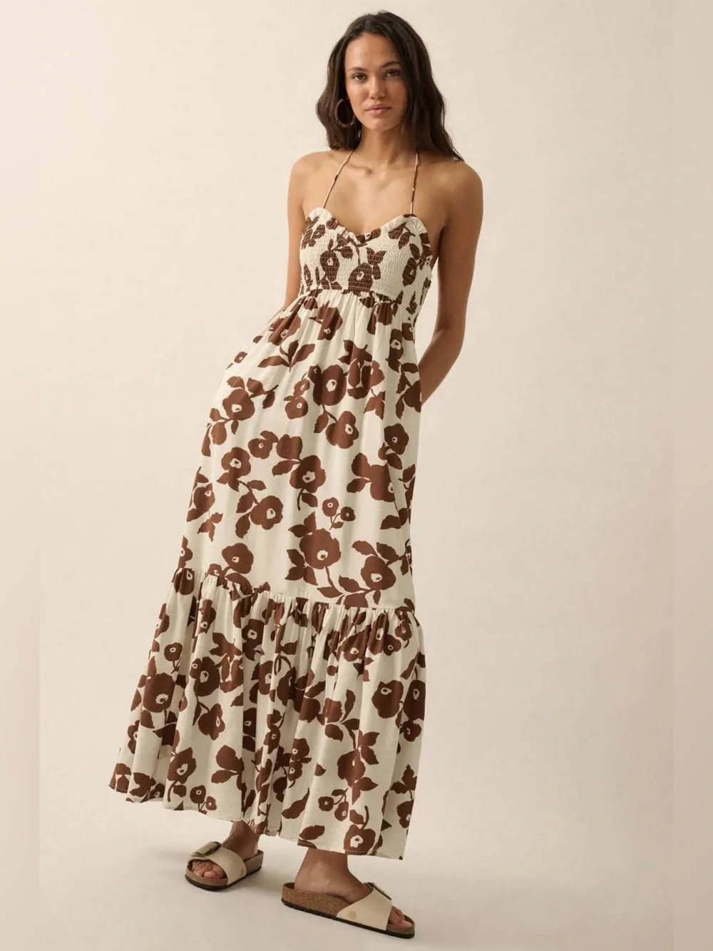 Promesa Poppy Prairie Smocked Floral Halter Maxi Dress - Picture 2 of 8